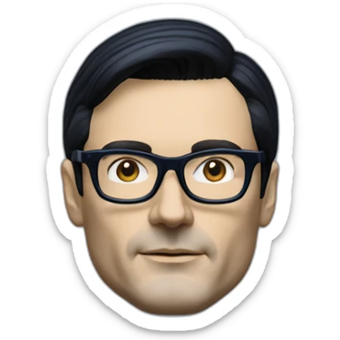 photo realistic Ralf Hutter from Kraftwerk, short straight black hair, black glasses, Dark Blue T-shirt, facing left sticker