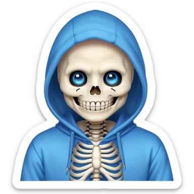 Sans from Undertale with glowing blue eye, skeleton with permanent grin, wearing blue hoodie sticker
