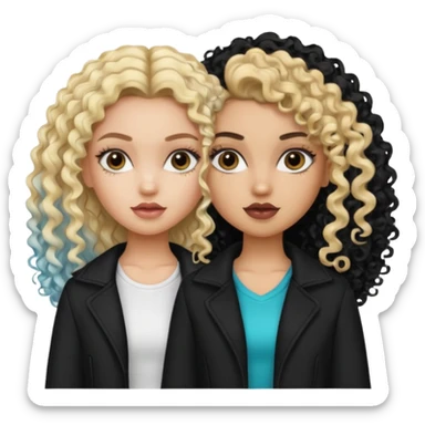split dye leftside blonde rightside black curly hair, pretty bratz baddie sticker