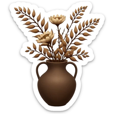 Dried flowers and pods in a brown vase sticker