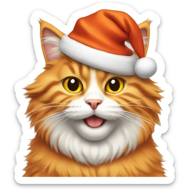 Fluffy orange cat wearing Santa Hat sticker
