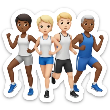 3 friends exercising together, one black person and two white people sticker