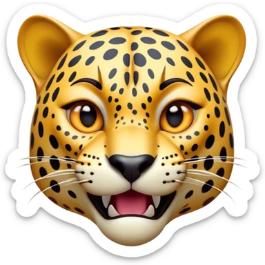 Cinematic Comical Jaguar Portrait Emoji, Head tilted dramatically with an exaggeratedly shocked expression, featuring a sleek, agile form with bold spotted patterns and wide, comically expressive eyes full of humorous disbelief, Simplified yet hilariously expressive features, highly detailed, glowing with a slightly sassy wild glow, high shine, dramatic yet playful, stylized with an air of quirky feline attitude, soft glowing outline, capturing the essence of a meme-worthy jaguar that appears ready to side-eye its way into viral fame instantly! sticker