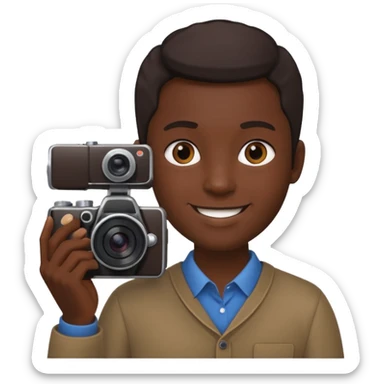 Make a a fully jet black person hold  camera sticker