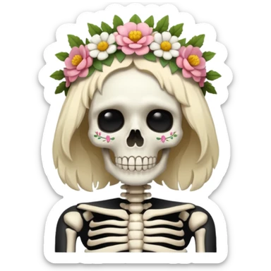 skeleton with flower crown sticker