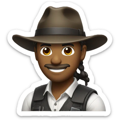 Gamer with ponytail tipping their fedora and smirking sticker