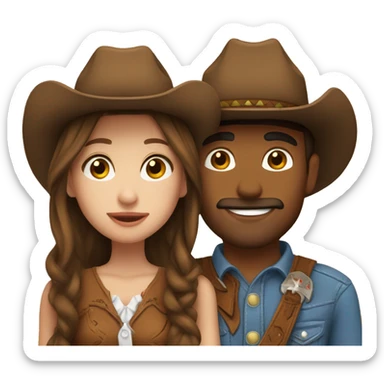 Cowboy with brown hair kissing cowgirl with brown hair sticker