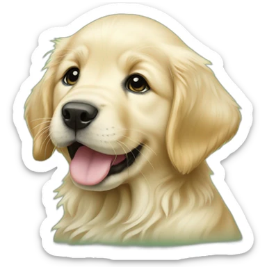 English cream Golden retriever puppy realistic green background sticker