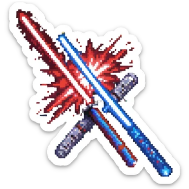 two lightsabers, one blue and one red, clashing with energy burst sticker