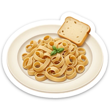 European cuisine humanless avatar in modern emoji-style illustration. Plate with pasta and bread, neutral warm colors, simple shapes, flat design, elegant and friendly. sticker