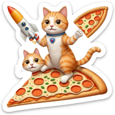 a cat riding a rocket while eating pizza sticker