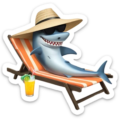 Shark with a sunhat and sunglasses drinking a coctail while laying in a sunbed sticker