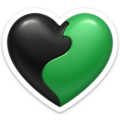 A green heart and black heart mixed together so black on one side and green on the other side sticker