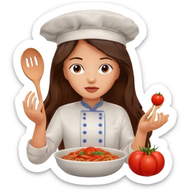Long hair brunette chef making tomato pasta dish sticker