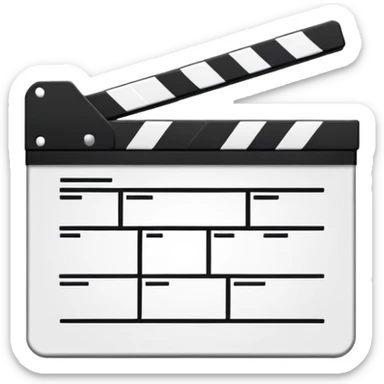 movie clapperboard with geometric outline, precise thin black lines and only one diagonal line crossing through, clean minimalist design sticker