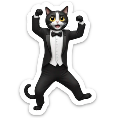 Cat dancing to the right in a tuxedo sticker