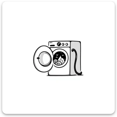 front-loading washing machine with clothes inside sticker