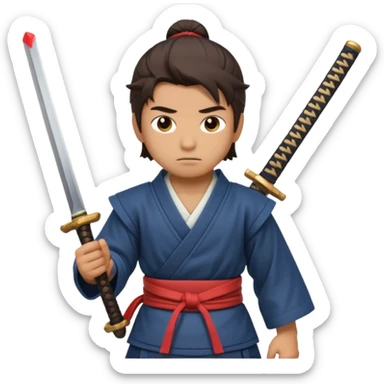 A young samurai apprentice gripping his wooden practice sword nervously.
 sticker