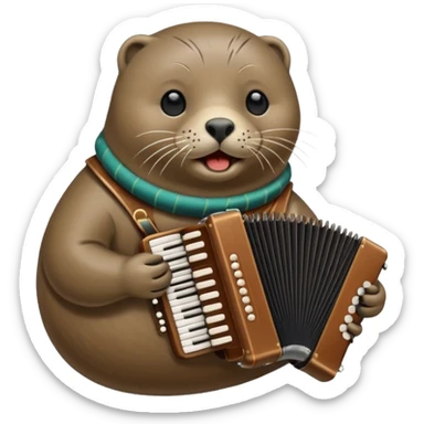 Seal hitting the griddle with a accordion and a harmonica sticker