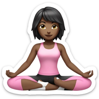 Yoga catgirl with coffee black hair and white skin full body pink sport  sticker