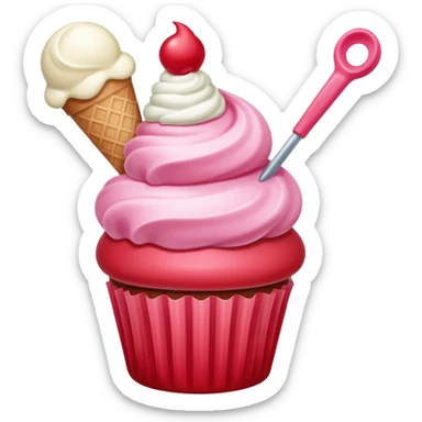 Pink & red pieces ice cream scoop shaped frosted cupcake   sticker