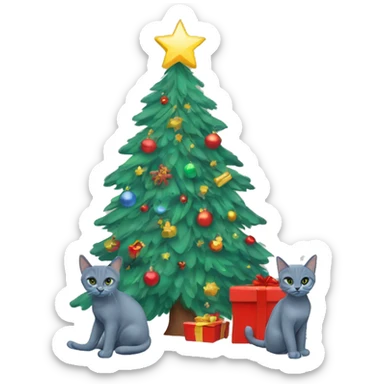 Two Russian Blue cats christmas tree sticker