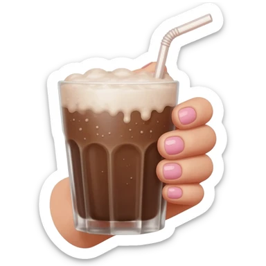 chocolat froid dans un grand verre avec une paille tenue par une jolie main de femme sticker