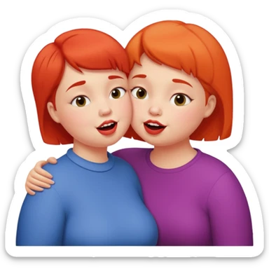 Chubby little woman kissing tall woman with huge teeth and short hair sticker