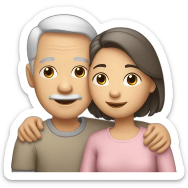 A girl hugs her two elderly parents (light skin color, dark hair) sticker