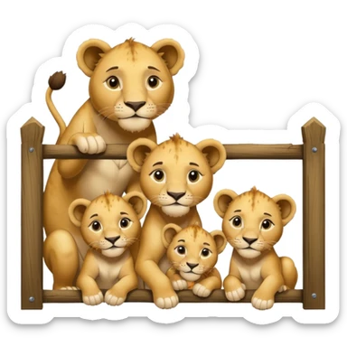 Un letrero del zoológico que dice “LION CUBS — BORN LAST WEEK” y delante una leona con sus cachorros recién nacidos, con la gente mirando emocionada desde la reja.






 sticker
