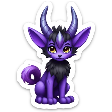 Anthro-Edgy-Black-Purple-Contrast-Colors-Fantasy-Fur-Sona-Chibi-Shiny-Fakémon-Hybrid with horns full body sticker
