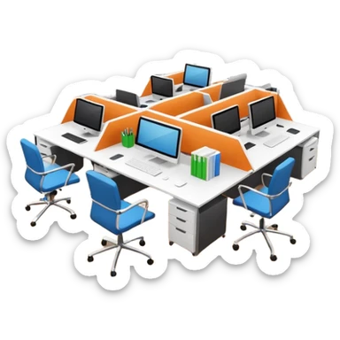 office room of designers isometric sticker