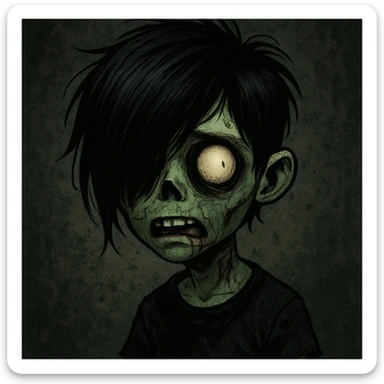 boy zombie with emo hair, style 7 sticker
