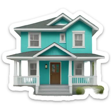 Turquoise and white craftsman style house  sticker