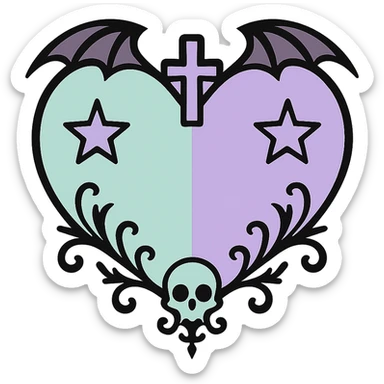 pastel goth heart with mint green and lavender, gothic style, delicate sticker