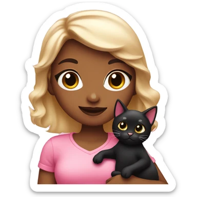 Cute pink girly girl emoji holding black cat  sticker