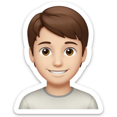 a smiling boy with brown hair and white skin with dark eyes  sticker