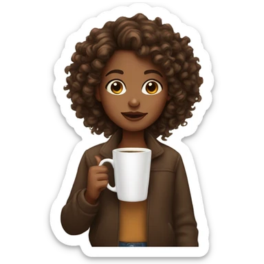 Brown skin girl with curly hair drinking cup of coffee  sticker