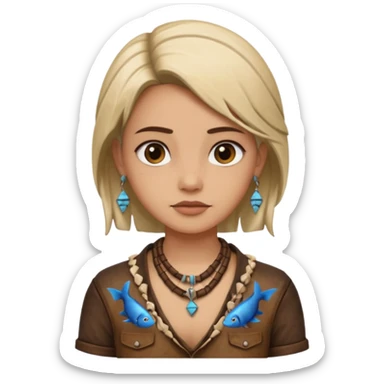 ancient girl wearing fish bone necklaces and leather shirt sticker