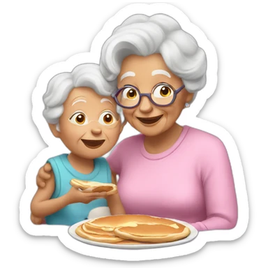 Granny eating pancakes with grandson sticker