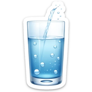 transparent glass of water, three-quarters full, with a white effervescent tablet dissolving at the bottom. sticker