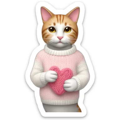 Kissing pink cat wearing white knitted sweater sticker