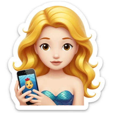 volumetric mermaid looking at an iPhone, apple emoji style sticker