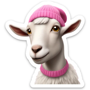 A goat in a pink knitted hat sticker