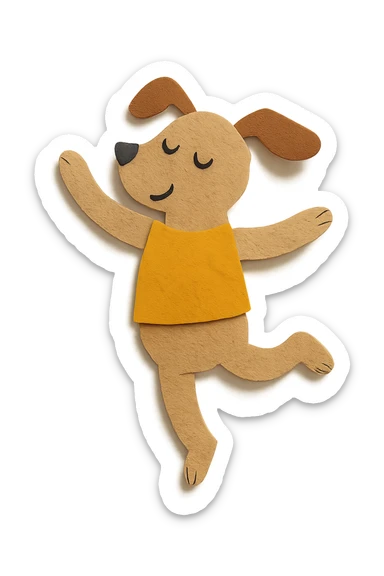 dancing dog paper craft style sticker