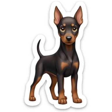 cinematic-noble-doberman puppy-full body-emoji on all fours,-poised-and-regal,-with-a-strong,-athletic-build-and-a-lustrous,-well-groomed-black and tan fur,-deep-set-soulful-brown-eyes,-simplified-yet-sharp-and-sophisticated-features,-highly-detailed, sticker