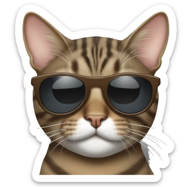 Brown and grey tabby Cat with sunglasses sticker