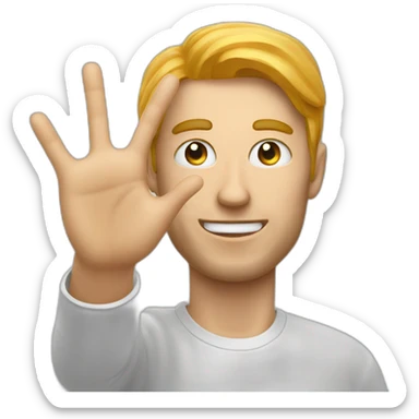 a man waves hello, bitcoin in his eyes sticker