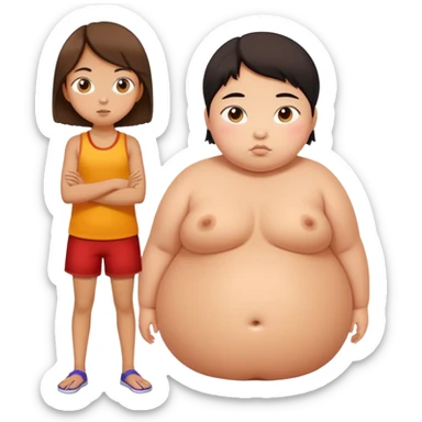 beautiful skinny tan girl next to extremely fat asian kid sticker