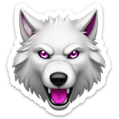 angry white wolf with  magenta eyes sticker